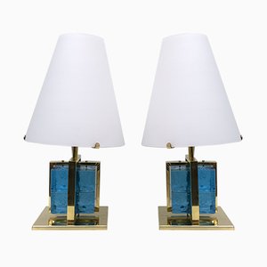 Murano Glass and Brass Table Lamps, Set of 2