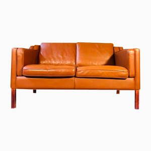 Dänisches Mid-Century 2-Sitzer Sofa aus cognacfarbenem Leder von Stouby
