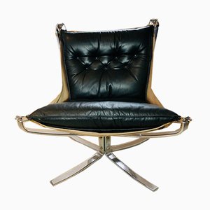 Vintage Low Back Chrome & Leather Falcon Chair by Sigurd Resell