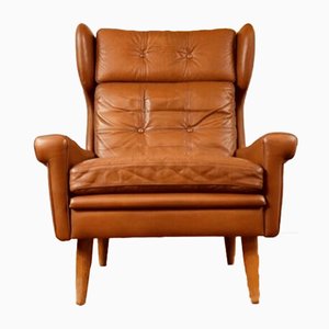 Mid-Century Danish Cognac Leather Lounge Chair from Skipper