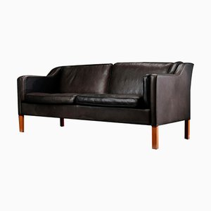 Mid-Century Danish 2.5 Seater Black Leather Sofa from Stouby