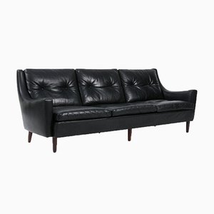 Dänisches Mid-Century 3-Sitzer Sofa aus schwarzem Leder, 1960er
