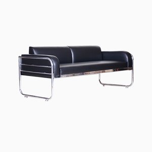 Restored Bauhaus Leather and Chrome Sofa from Vichr a Spol, Czechia, 1930s