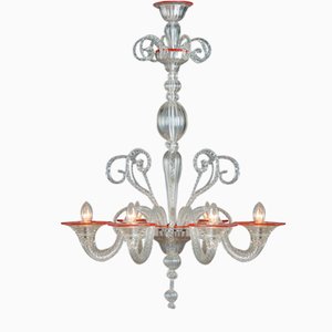 Murano Glass Chandelier with Red Strand Decoration