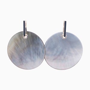 Light Grey Mother-of-Pearl Disk & Sterling Silver Removable Dangle Earrings from Berca