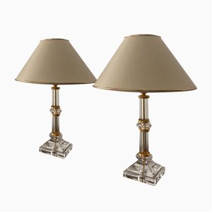 Table Lamps in Glass and Brass, 1970s, Set of 2
