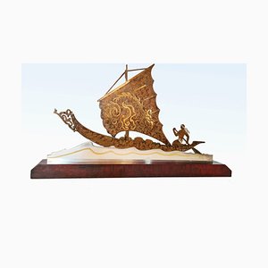 Art Deco Brass Boat Sculpture by L. Gerfaux