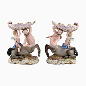Antique Figurative Compotes in Hand-Painted Porcelain from Meissen, Set of 2
