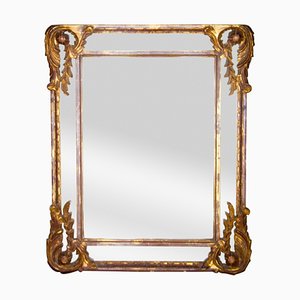 Regency Style Gold Foil Hand Carved Wooden Rectangular Mirror, 1970s