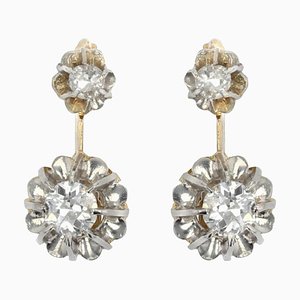 19th Century French Diamond 18 Karat Yellow Gold Platinum Dangle Earrings, Set of 2