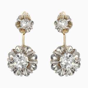 Aretes colgantes de platino de diamantes franceses de 18 kt, siglo XIX. Juego de 2