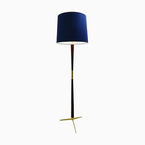 Mid-Century Modern Blue Floor Lamp in Wood and Brass, Italy, 1950s