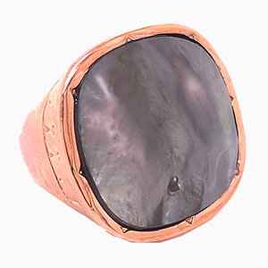 Light Grey Mother of Pearl in Antique Cut & Hand-Engraved Sterling Silver Ring from Berca