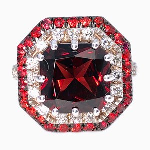 5.30K Natural Red Spessartine, Natural Ruby & White Diamond Cocktail Ring from Berca