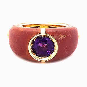 Natural Amethyst, Red Oxidized Brass & 18K Gold Ring from Berca