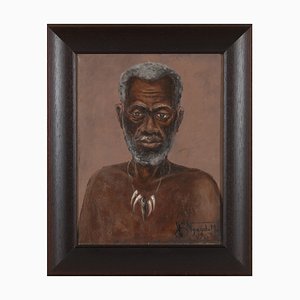 Ngandu Marc (1934-) African Portrait, Oil on Canvas