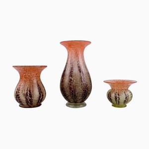 Ikora Vases in Mouth Blown Art Glass from Karl Wiedmann for Wmf, 1930s, Set of 3