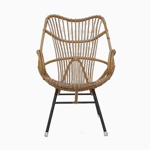 Rattan and Metal Lounge Chair by Rohe Noordwolde, The Netherlands, 1950s