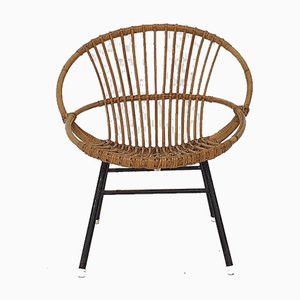 Rattan and Metal Lounge Chair by Rohe Noordwolde, The Netherlands, 1950s