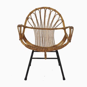 Rattan and Metal Lounge Chair by Rohe Noordwolde, The Netherlands, 1950s