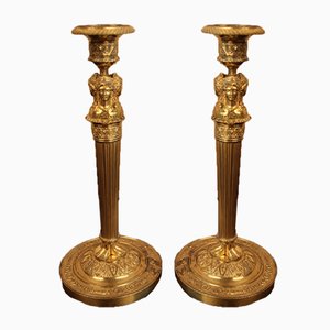 Empire Candlesticks in Gilt Bronze by Claude Galle, Set of 2
