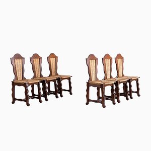 Dining Chairs in Oak and Rush Attributed to Victor Courtray, 1950s, Set of 6