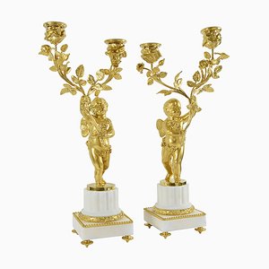 Louis XVI Style Napoleon III Bronze Candle Holders, Set of 2