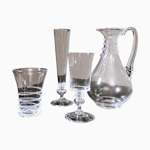 Glasses and Pitcher in Blown Murano Glass with Applied Decorations, Set of 37