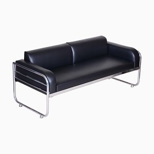 Restored Bauhaus Leather and Chrome Sofa from Vichr a Spol, Czechia, 1930s