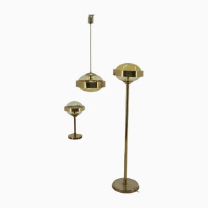 Space Age Brass Floor Lamp, Pendant and Table Lamp from Kamenicky Senov, 1970s, Set of 3