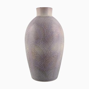 Vase in Glazed Ceramic with Leaf Decoration by Nils Thorsson for Royal Copenhagen