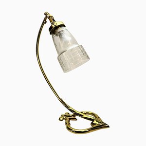 Art Deco Brass Glass Table Lamp, 1910s