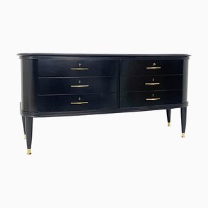 Mid-Century Black Lacquered Chest of Drawers with Glass Top, Italy, 1950s