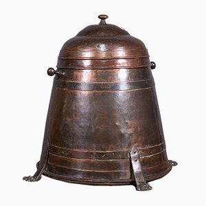 Antique Beehive Fireside Bucket in Copper, 1850s