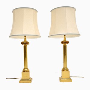Large Vintage Brass Table Lamps, Set of 2