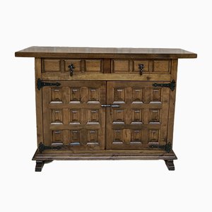 19th Century Catalan Spanish Baroque Credenza or Buffet with Two Drawers in Carved Walnut