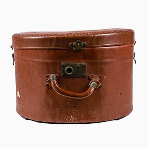 Vintage Brown Leather Hatbox, 1940s