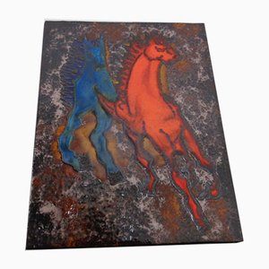 Vintage Ceramic 769 Plaque with Horses from Ruscha, 1970s