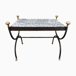 Coffee Table in Wrought Iron & Marble Top, Italy, 1980s