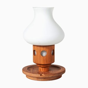 Mid-Century Scandinavian Pine & Glass Table Lamp by Erik Höglund for Boda, 1960s