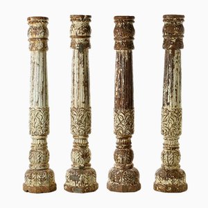 Wooden Column in Carved White Patina
