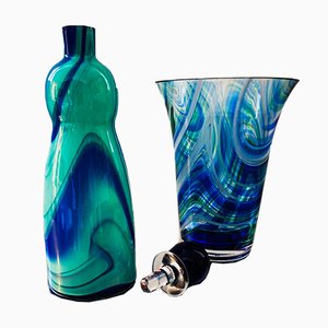 Blown Murano Glass Vase & Bottle by Carlo Moretti, 1980s, Set of 2