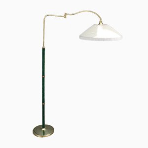 Italian Swivel Floor Lamp in Brass and Green Velvet, 1950s