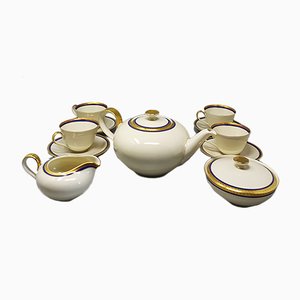 German White, Blue and Gold Porcelain Tea Set/Coffee Set, 1950s, Set of 11