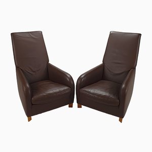 Italian Leather Lounge Chairs by Molinari, 1990s, Set of 2
