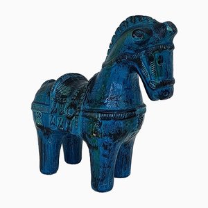 Rimini Blu Ceramic Horse by Aldo Londi for Bitossi, 1960s