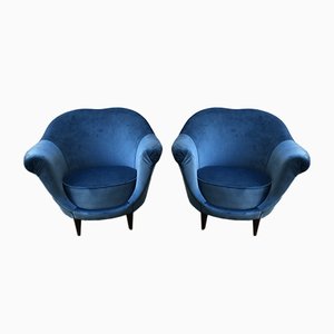 Blue Velvet Seats by Federico Munari, 1950s, Set of 2