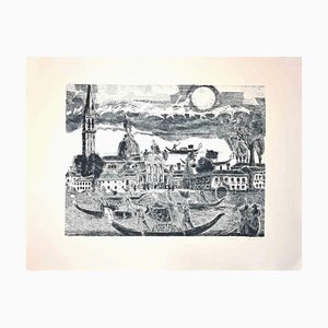 Gianpaolo Berto, Gondoliers in Venice, Original Etching, 1974