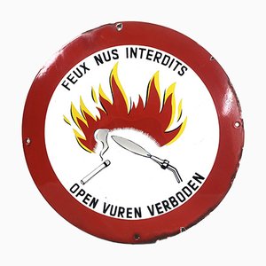 Vintage Enamel Open Fire Prohibited Sign, Belgium, 1960s