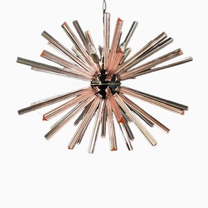 Murano Crystal Prism Sputnik Chandelier with 50 Pink Prisms, Italy